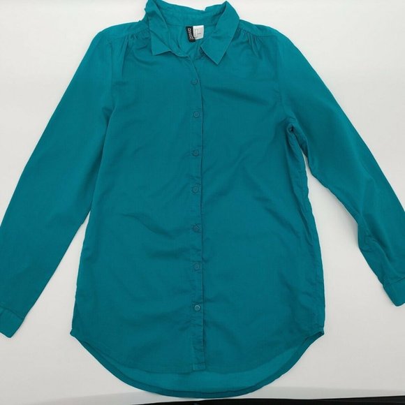 H&M divided turquoise button down blouse #282 - Picture 1 of 3